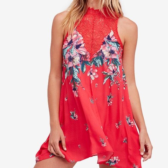 Free People Dresses & Skirts - Free People Shea Printed Mini Dress in Red Hot